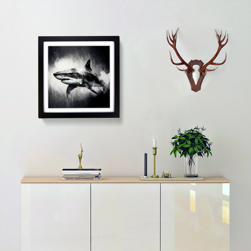Shark Gestural Art No.1 - Framed Print, Black