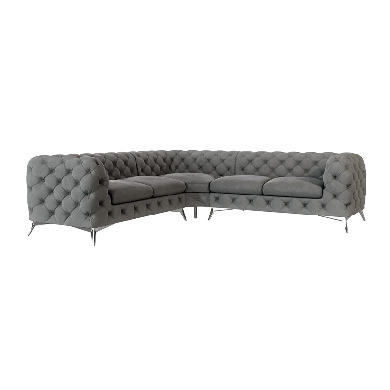 Chesterfield Corner Sofa L-Shape  with Silver Metal Legs, Grey