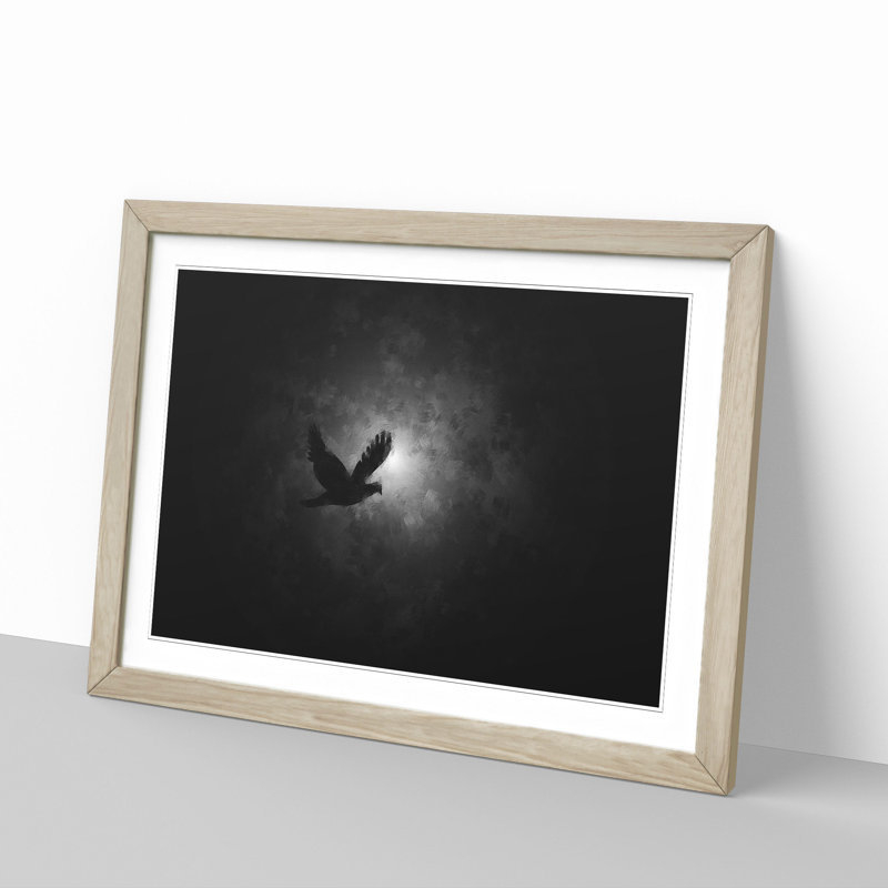 Flying Dove Bird - Picture Frame Graphic Art Print, 45cm H x 63cm W x 2cm D, Oak Framed