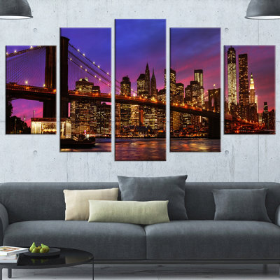 " Brooklyn Bridge And Manhattan At Sunset " 5 - Pieces