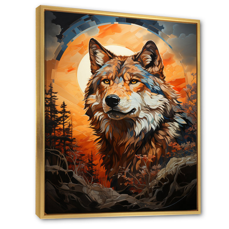 Loup amérindien brun avitto, H 20 po x l 12 po x P 1 po, Cadre flottant doré