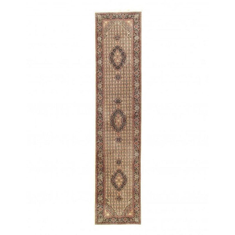 Tapis de couloir beige en coton / laine noué à la main 2 pi 7 po x 12 pi 7 po Floral