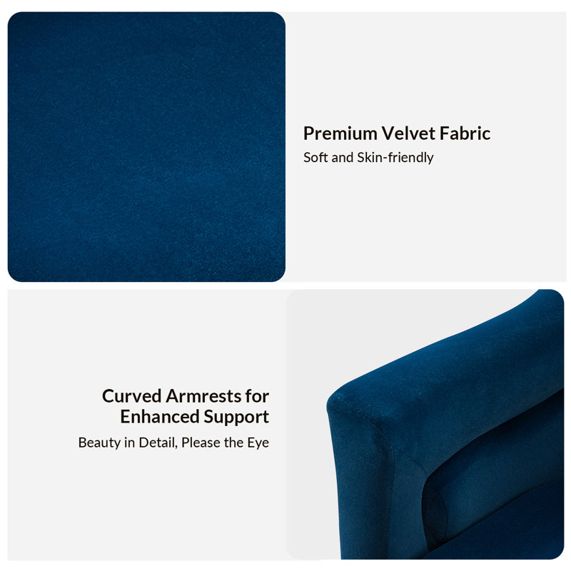 Lundquist Velvet Swivel Barrel Chair, Navy Velvet