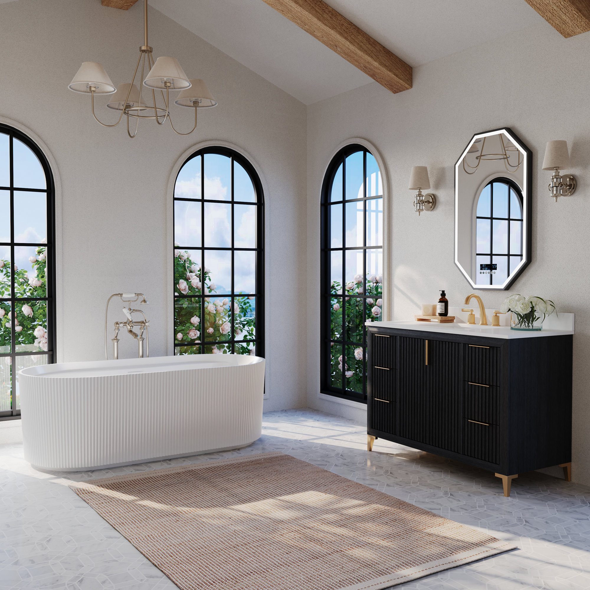 Turlington 48 In. Bath Vanity Set With White Quartz Vanity Top And White Undermount Basin, Black Oak