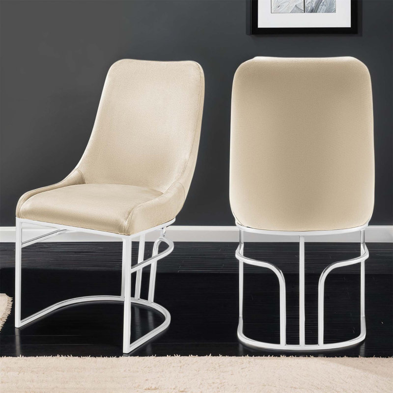 Chaise luxueuse rembourrée en velours avec base en métal, Beige, Doré