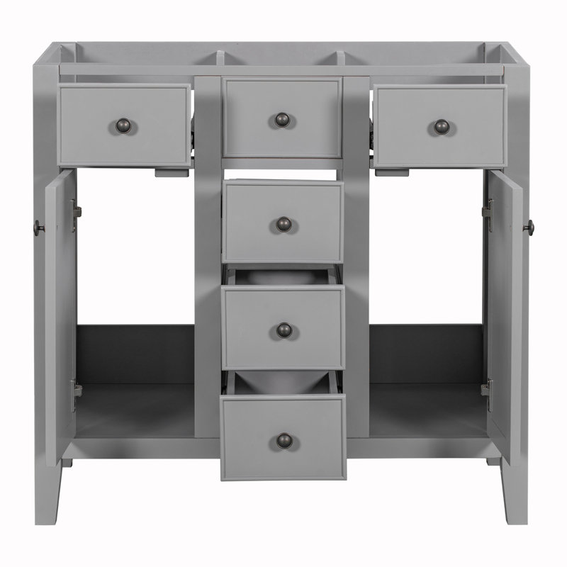 Gray 36" Freestanding Bathroom Vanity with Five Drawers