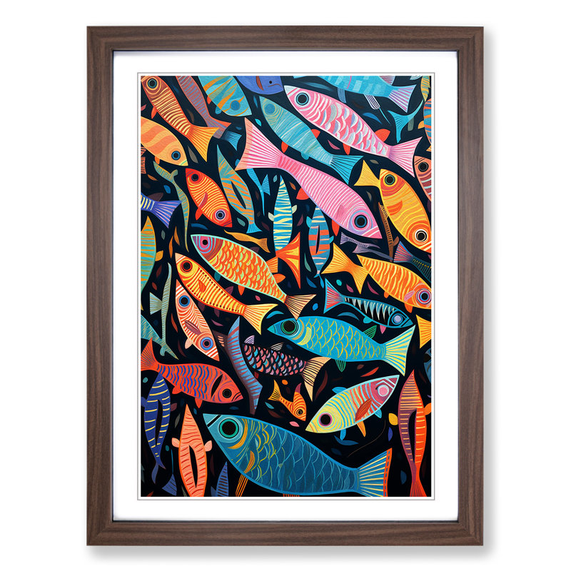 Fish Op - Single Picture Frame Print on Wood, Walnut, 64cm H x 46cm W x 2cm D