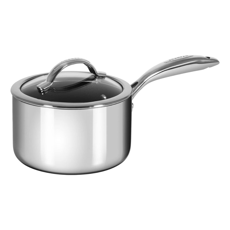Crique à induction antiadhésive avec capteur HaptI de Scanpan. Casserole, extérieur en acier inoxydable poli miroir, 2 pte