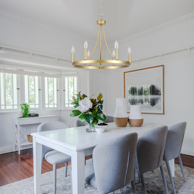 Lustre en roue de chariot à 6 lumières Semiko, Or