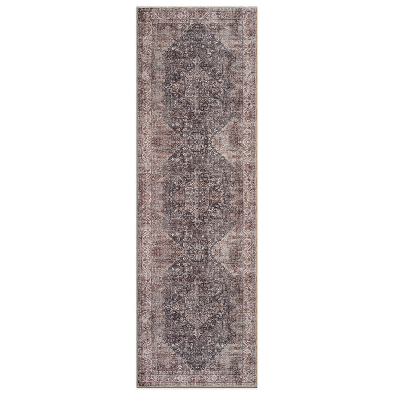 Calista Charcoal Traditional Flatweave Rug – Washable With Non-Slip Backing, Runner 2'6" x 6', Charcoal