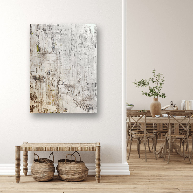 Taupe Gray Abstract Print, Brown Framed Canvas, 49.5" H x 37.5" W x 1.75" D