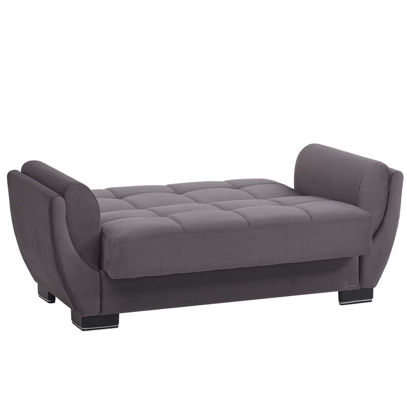  Canapé-lit à 2 places 3 en 1 avec rangement et coussin en tissu Oliveras, Microfibre grise
