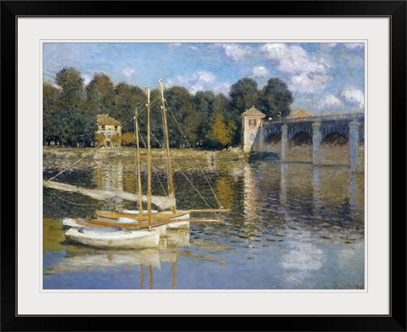 «Bridge at Argenteuil, 1874» par Claude Monet, reproduction d'art, Cadre noir, H 20 po x l 24 po x P 1 po