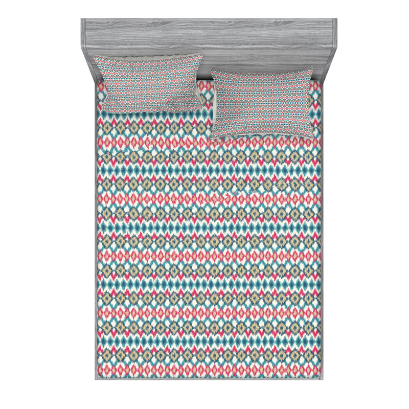 Microfiber Ikat Sheet Set, Full Sheet Set with Fitted Sheet