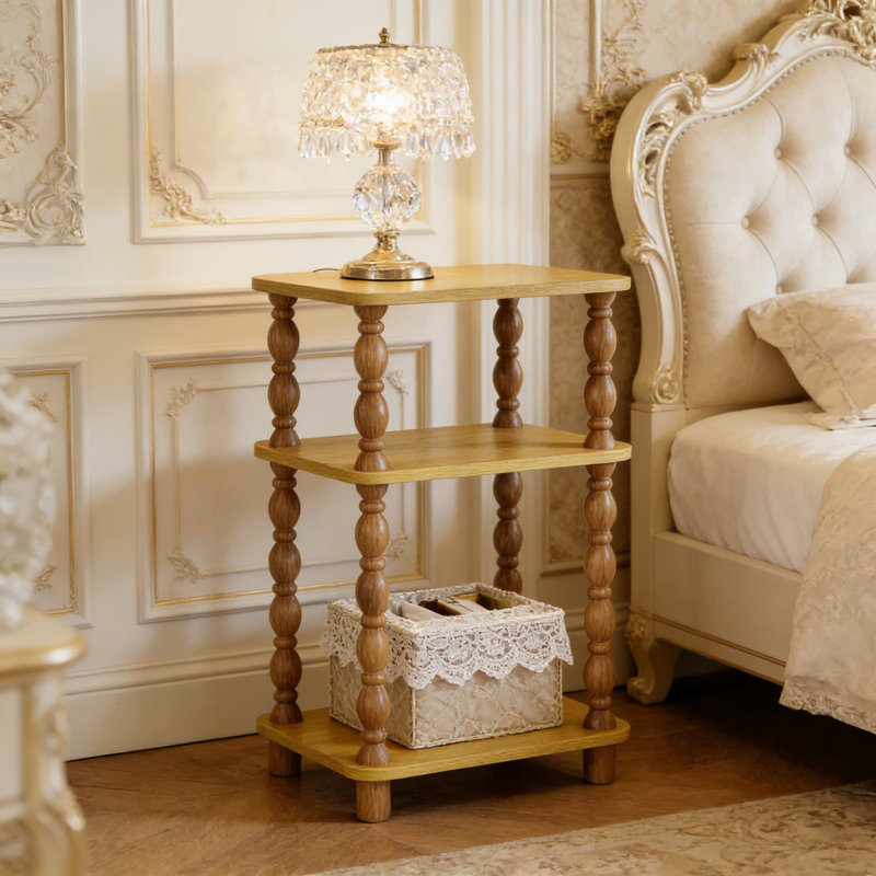 Table d'appoint étroite à 3 niveaux pour les petits espaces, table de bout de ferme avec tablettes ouvertes, table d'appoint moderne pour le salon, la chambre à coucher, le bureau, finition noyer rustique