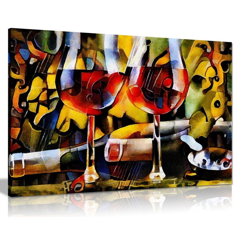 Kitchen Wines Cubism - Wrapped Canvas Print, 61cm H x 91cm W