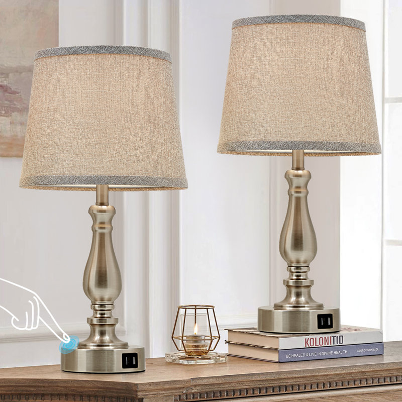Black and Beige Touch Control Table Lamp Set with USB Ports