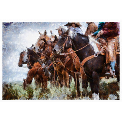 Ranchers On Horses In Utah by Thepalmer - Wrapped Canvas Print