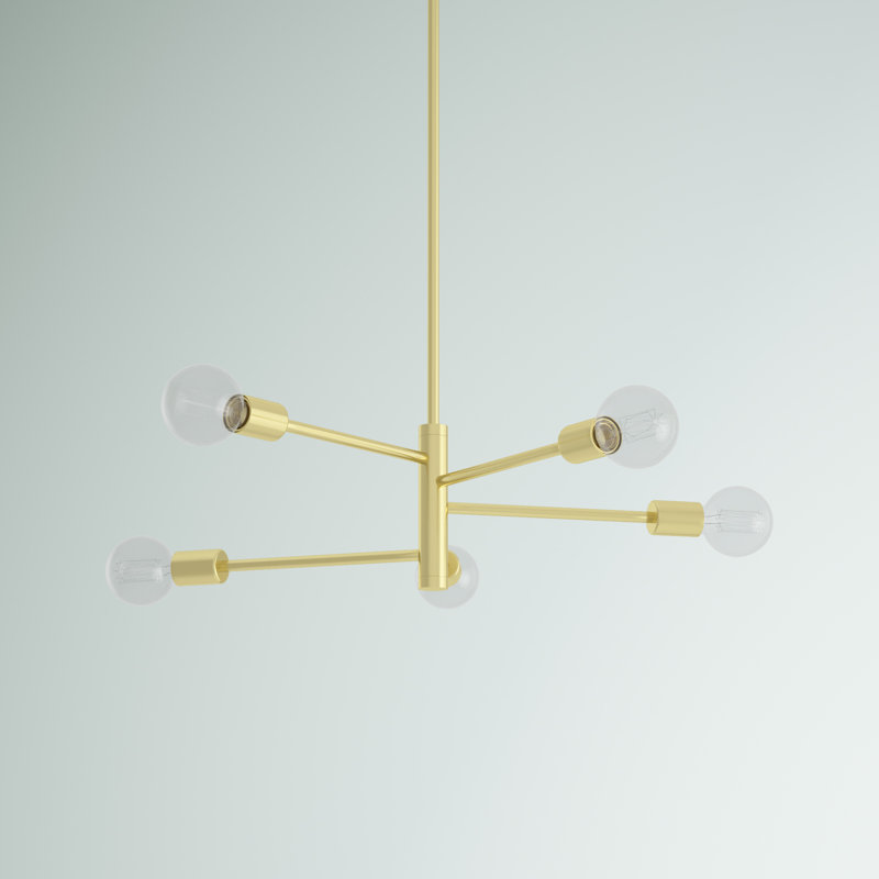 Luvonne 5 - Light Dimmable Sputnik Modern Linear Chandelier, Satin Brass