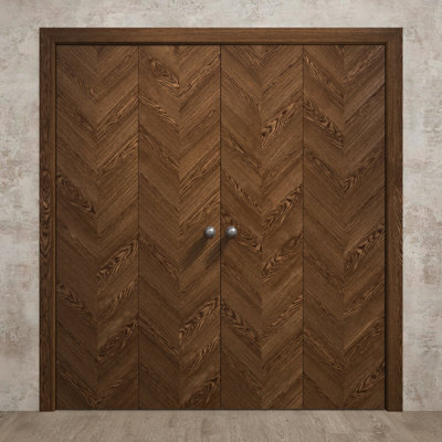 Sliding Closet Double Bi-Fold Doors | Ego 5005 | Sturdy Tracks Mouldings Trims Hardware Set | Wood Solid Bedroom Wardrobe Doors