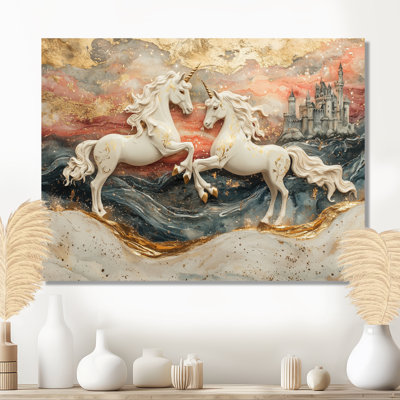 Markeese Golden Unicorns On Cosmic Castle Lanscape II - Unicorns Canvas Wall Art