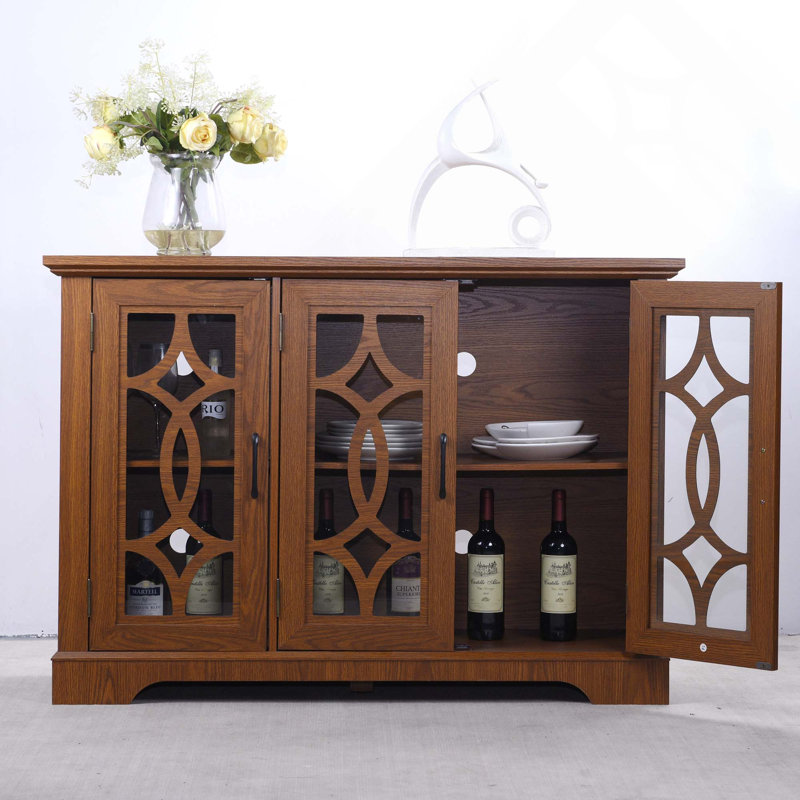 Buffet décoratif avec 3 portes en verre trempé transparent et tablette réglable pour la salle à manger, la cuisine et le salon