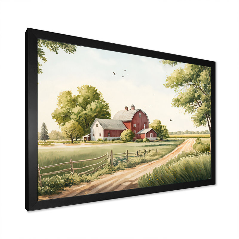 «Beautiful Barn In Spring VII - Barn Landscape», reproduction sur toile, Cadre simple noir, H 30 po x l 40 po x P 1,5 po