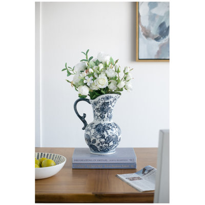Pot à lait en céramique bleu et blanc avec poignée, vase décoratif en céramique H 12,2 po