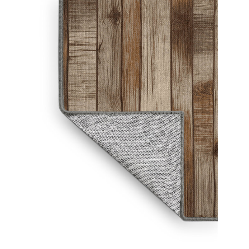 Washable Rustic Wood Grain Farm Area Rug, Round 5'