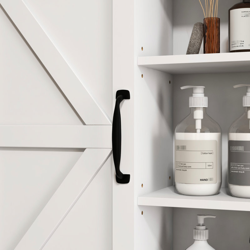 Toilet Cabinet With Sliding Door And Adjustable Shelf, White Finish Style Bathroom Cabinetry
