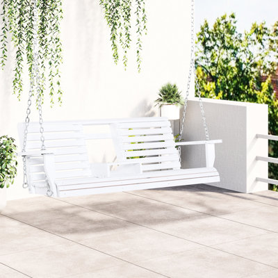 3 balancelles en bois avec table basse pliante, porte-gobelets et coffre-fort, capacité de 440 lb, charge de patio d'aspect blanc attrayante