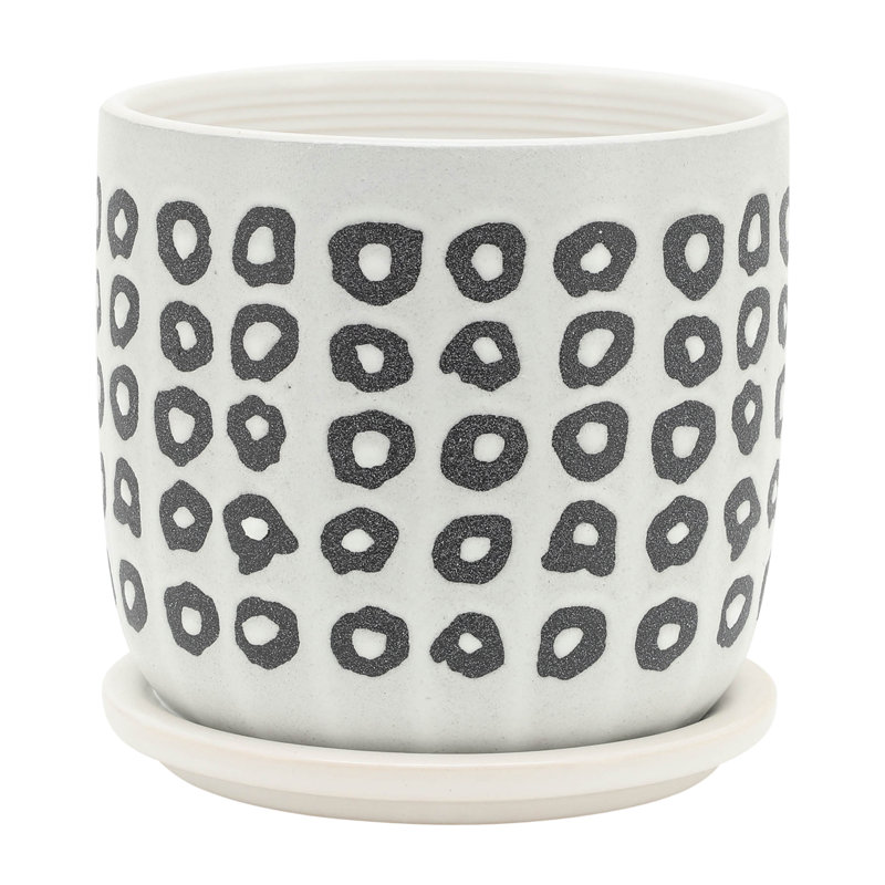 S/2 5/6" Ceramic Planter with Dish and Drainage Hole