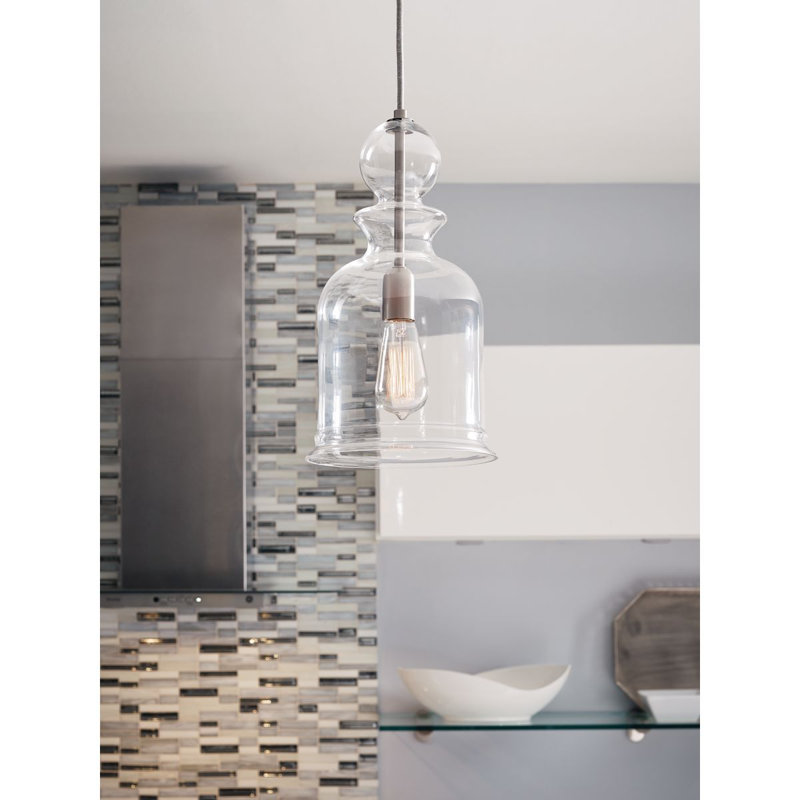 Luminaire suspendu en forme de cloche à 1 lumière Tilman, Nickel brossé, Transparent / clair