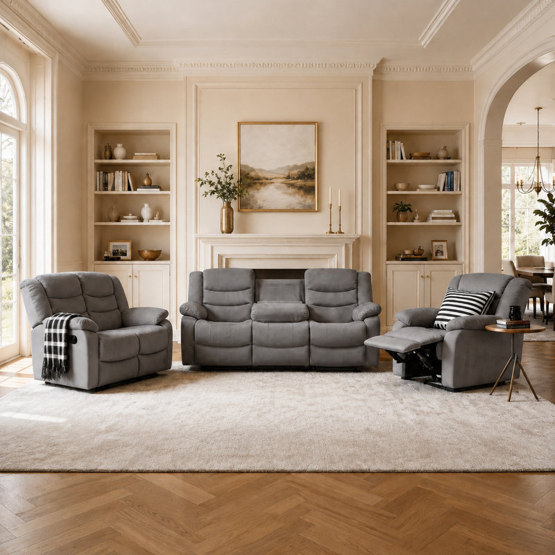 Ensemble de salon inclinable 3 pièces Monchat, Gris