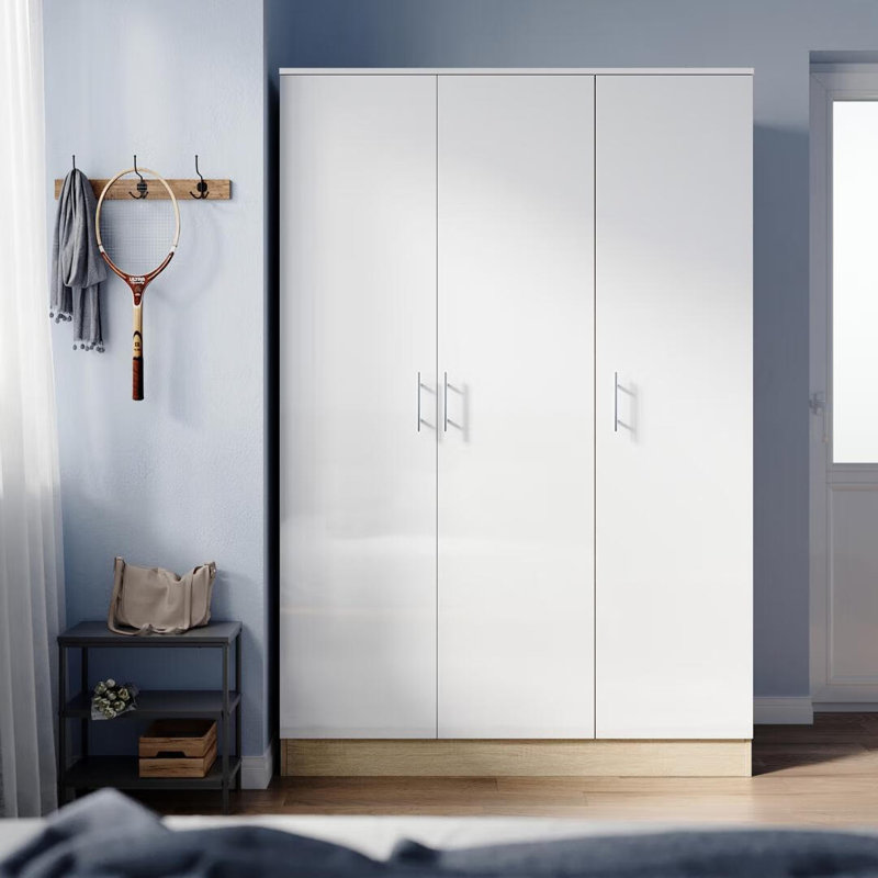 Shivom 3 Door Manufactured Wood Wardrobe, White/Oak
