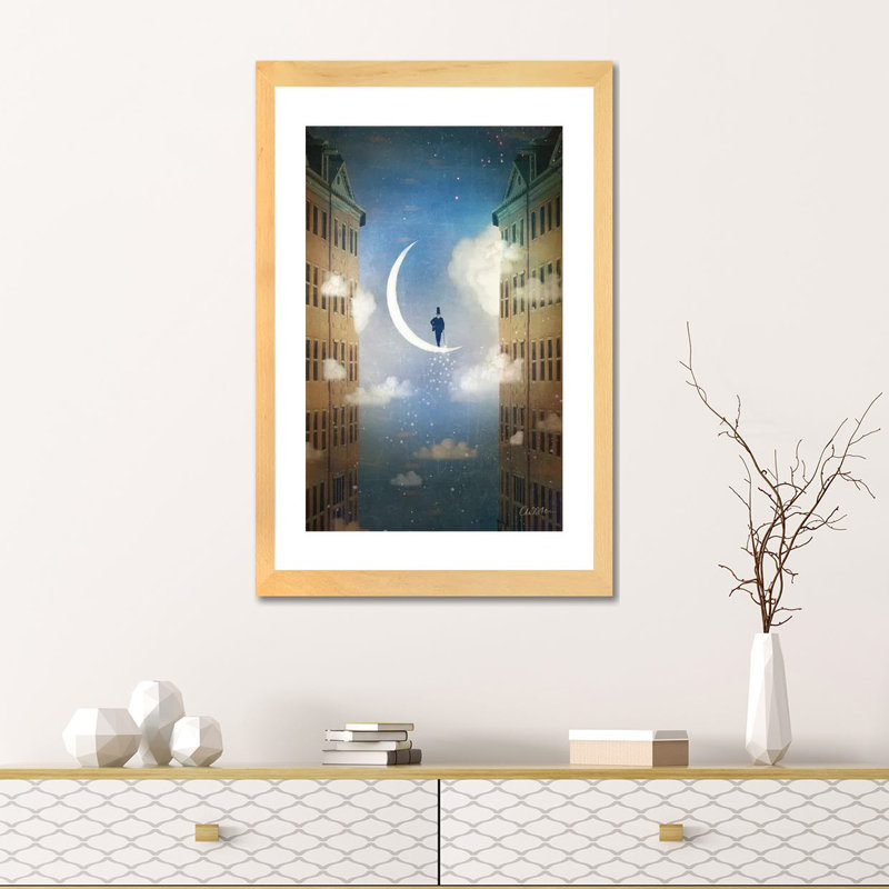 «Good Night» par Catrin Welz-Stein - impression d'art graphique, Papier encadré doré, H 24 po x l 16 po x P 1 po, Blanc