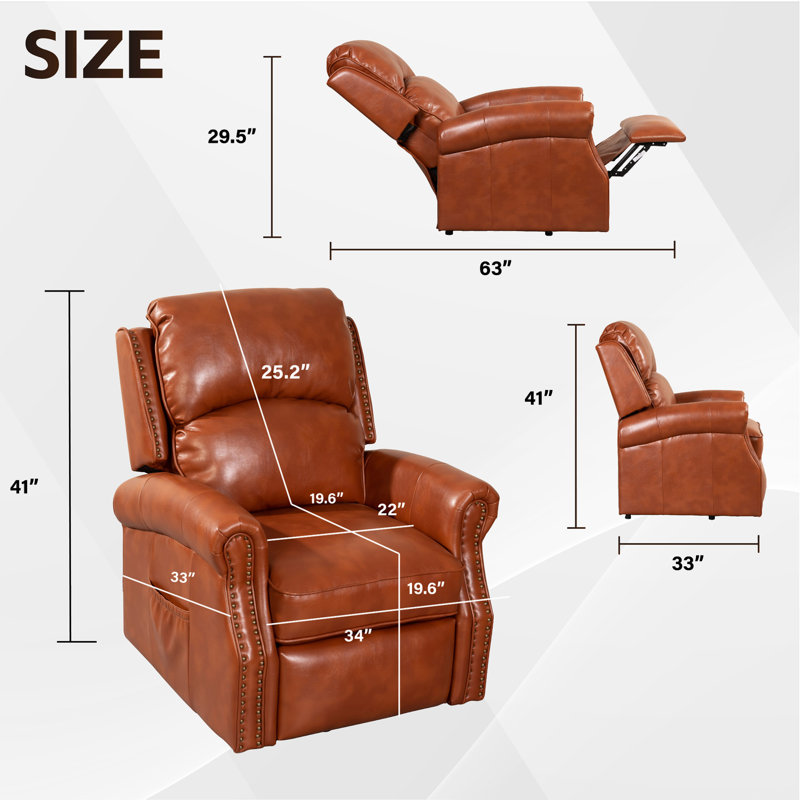 Electric Power Lift Recliner Chair Sofa For Elderly, Similicuir caramel