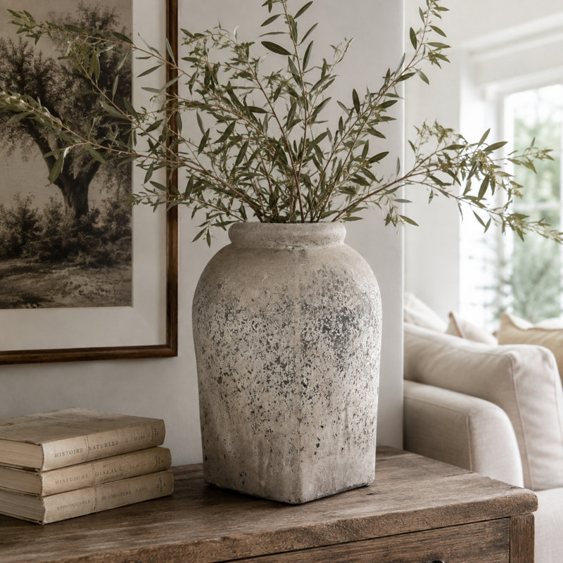 Laurent Distressed Gray Stoneware Jar, 16" H x 11.5" W x 11.5" D