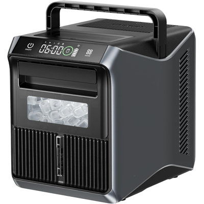 Machine à glaçons alimentée par batterie avec une alimentation 4-en-1, adaptée aux véhicules récréatifs, à une utilisation sur table, à des chargeurs de voiture 12 V / 24 V, à une alimentation CA de 100 à 240 V et à une alimentation solaire. Machine à glaçons portative, fabrique 9 glaçons en 6 minutes, production de glace quotidienne de 22 livres, nettoyage automatique