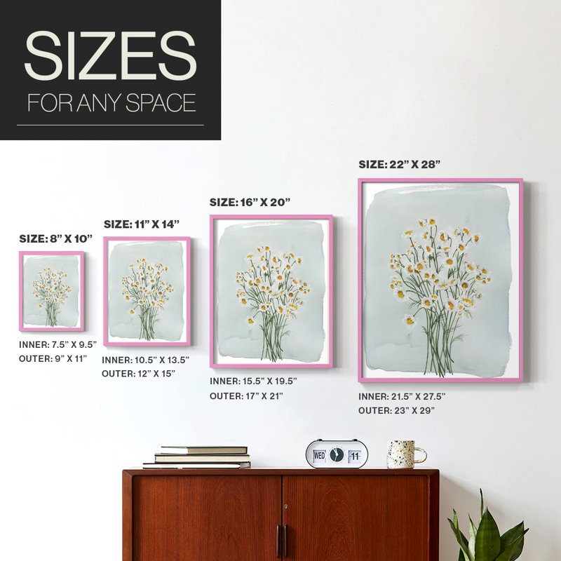 «Chamomile Bouquet II», reproduction encadrée - bois massif, H 30 po x l 24 po, Rose