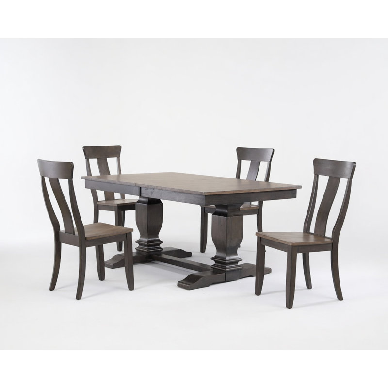 5-Piece Solid Wood Rectangle Extendable Dining Set In Gray With Gear Driven 18" Takeout Leaf (seats 4-6 people), Gray/Black/