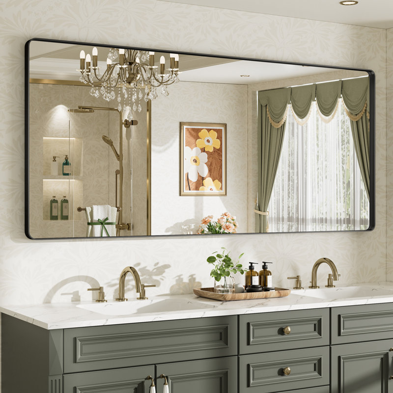 Miroir de salle de bain mural Llesenia, 72 po x 32 po, Noir mat, Rectangulaire