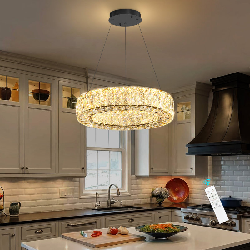 Lustre en cristal 16 pouces noir, 3600 lumens, H 3,2 po x l 15,7 po x P 15,7 po