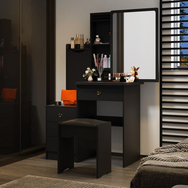 Coiffeuse élégante avec miroir coulissant et tabouret rembourré