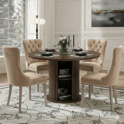 5 Pieces Round Dining Table Sets For 4-6 People