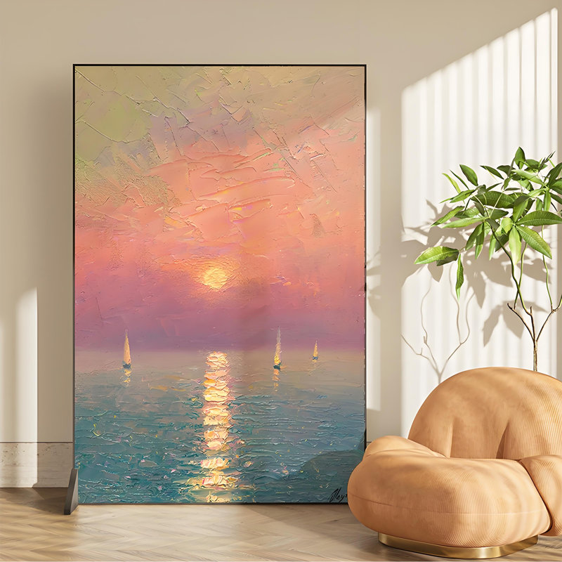 Paravent Sunrise Seascape, H 78,74 po x l 47,24 po x P 1,57 po, Bleu / noir / jaune / rose / orange / mauve