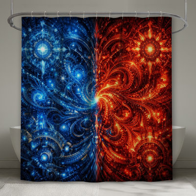 Blue Red Fractal Design Shower Curtains Extra Long