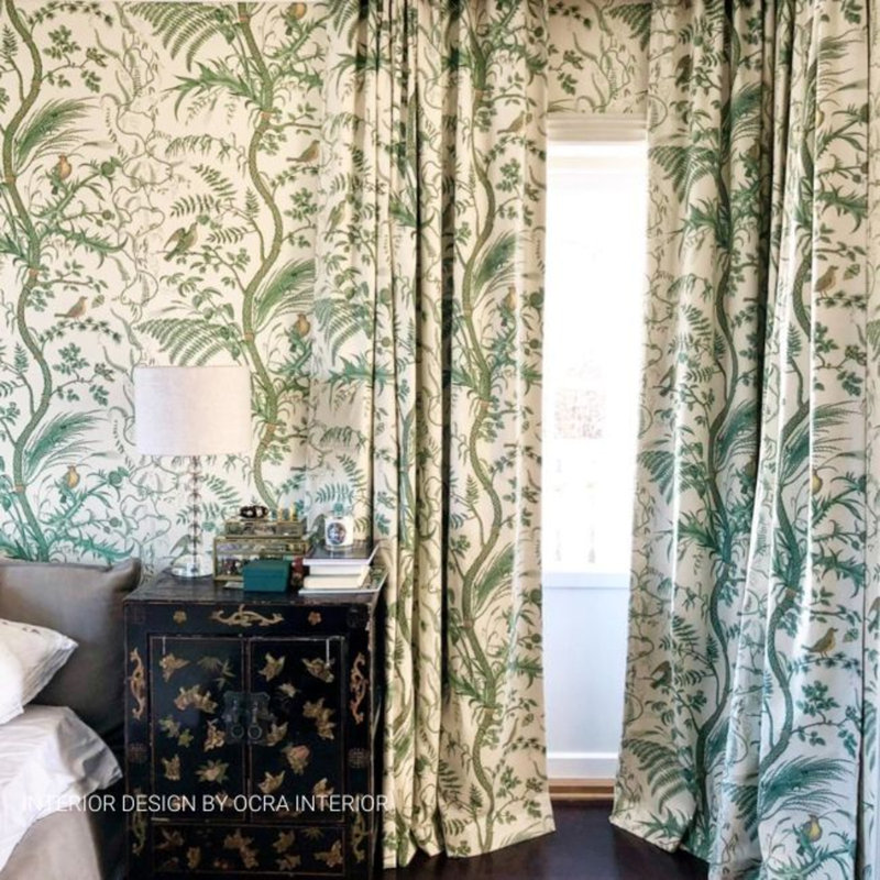 Bird and Thistle 30' L x 27" W Wallpaper Roll, Green