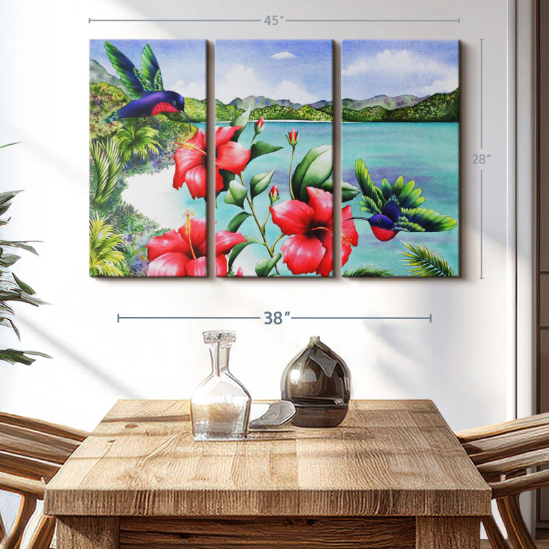 «Hibiscus Hummers» sur, H 28 po x l 45 po x P 1,25 po