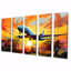 Avion qui décolle au coucher du soleil d'automne - train, art mural sur toile 5 pièces-784573594